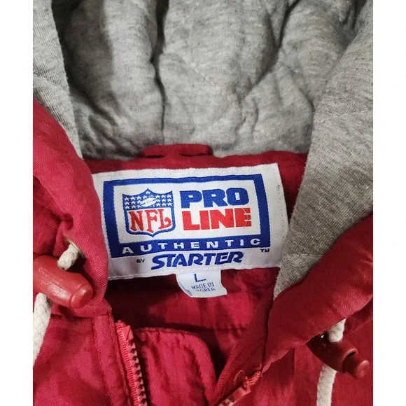 Vintage San Francisco 49ers Pro Line Starter Jacket Hooded NFL L Red Nylon Lined